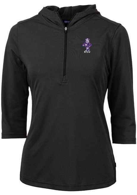 Womens K-State Wildcats Black Cutter and Buck Virtue Eco Pique Vault Hooded Sweatshirt