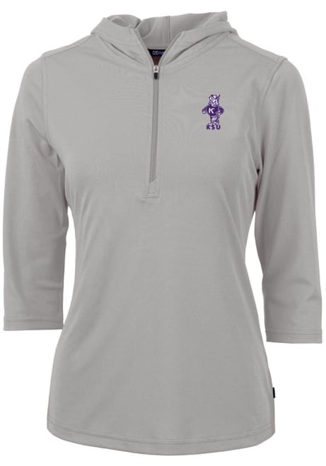 Womens K-State Wildcats Grey Cutter and Buck Virtue Eco Pique Vault Hooded Sweatshirt