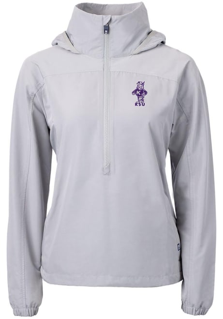 Womens K-State Wildcats Grey Cutter and Buck Charter Eco Vault Long Sleeve Pullover