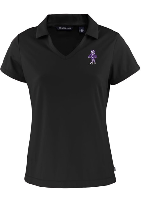 Womens K-State Wildcats Black Cutter and Buck Daybreak V Neck Vault Short Sleeve Polo Shirt