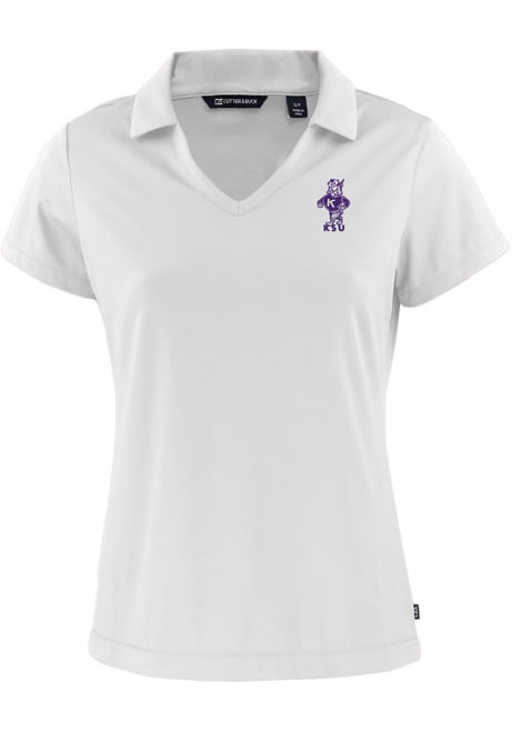 Womens K-State Wildcats White Cutter and Buck Daybreak V Neck Vault Short Sleeve Polo Shirt