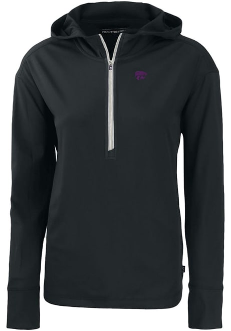 Womens K-State Wildcats Black Cutter and Buck Daybreak Hood 1/4 Zip Pullover