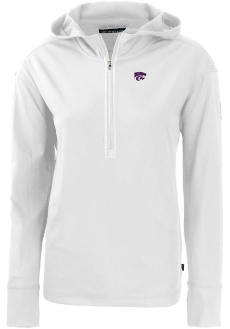 Womens K-State Wildcats White Cutter and Buck Daybreak Hood Qtr Zip