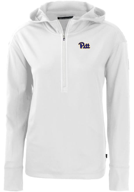 Womens Pitt Panthers White Cutter and Buck Daybreak Hood Qtr Zip