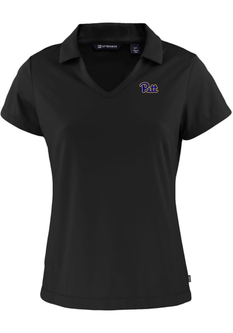 Womens Pitt Panthers Black Cutter and Buck Daybreak V Neck Short Sleeve Polo Shirt