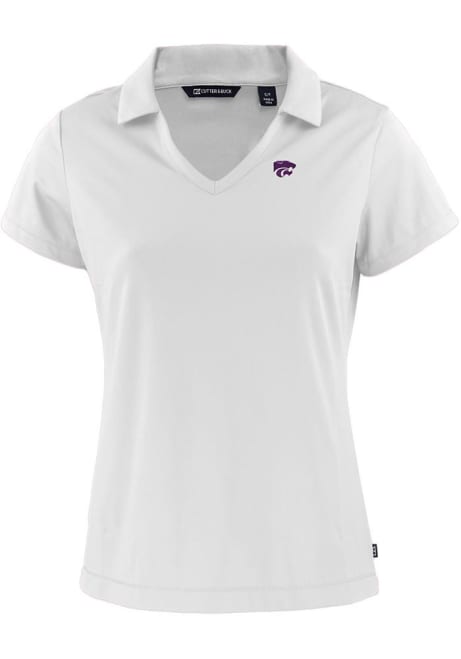 Womens K-State Wildcats White Cutter and Buck Daybreak V Neck Short Sleeve Polo Shirt