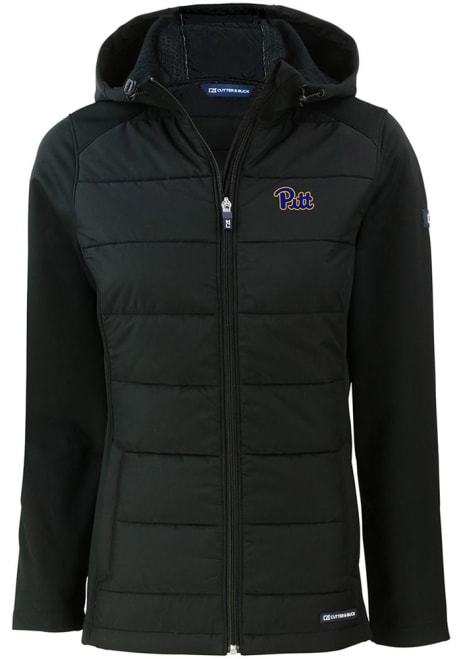 Womens Pitt Panthers Black Cutter and Buck Evoke Hood Heavy Weight Jacket