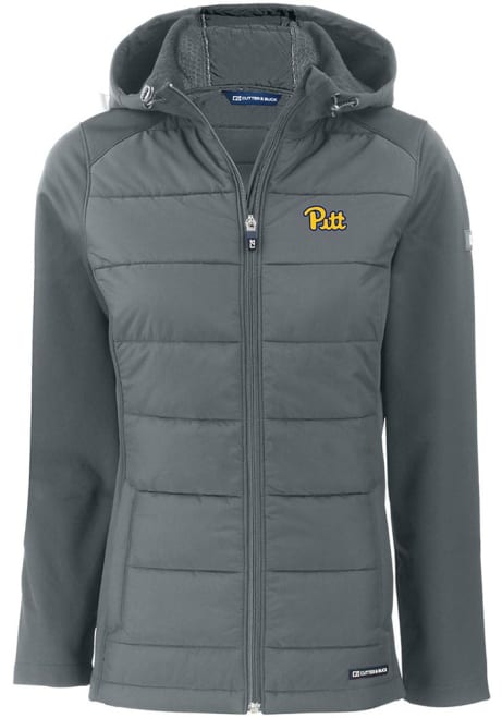 Womens Pitt Panthers Grey Cutter and Buck Evoke Hood Heavy Weight Jacket