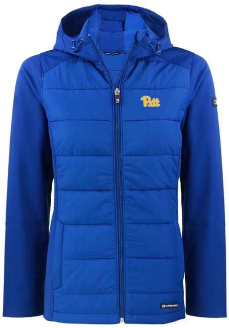 Womens Pitt Panthers Blue Cutter and Buck Evoke Hood Heavy Weight Jacket