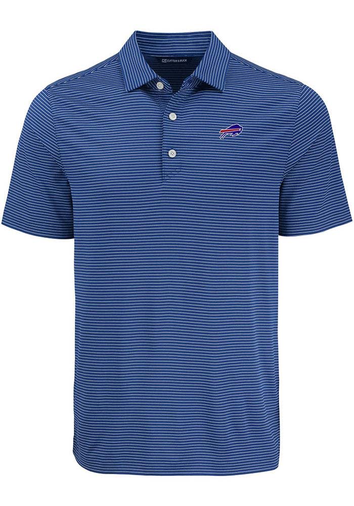 Cutter and Buck Buffalo Bills Mens Forge Eco Fine Line TOUR BLUE WHITE Short Sleeve Polo