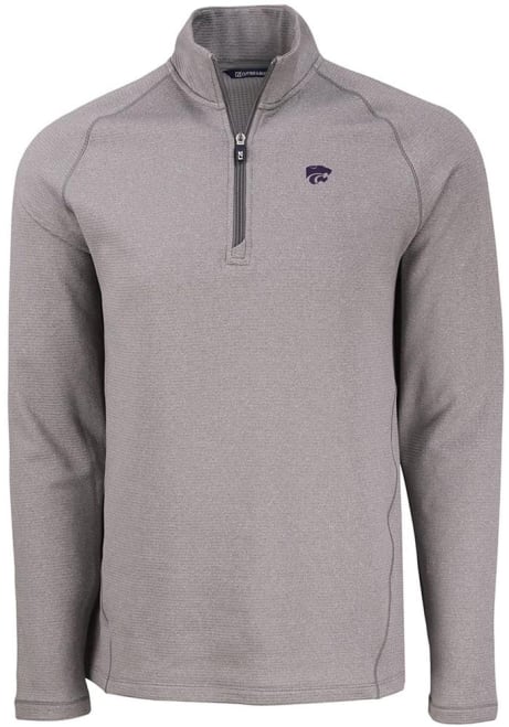 Mens K-State Wildcats Grey Cutter and Buck Pehastin Qtr Zip Pullover