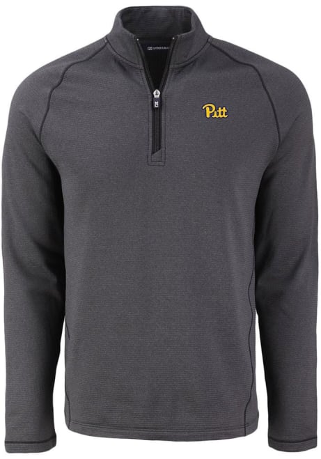 Mens Pitt Panthers Black Cutter and Buck Pehastin Qtr Zip Pullover