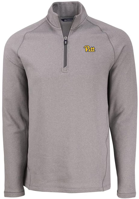 Mens Pitt Panthers Grey Cutter and Buck Pehastin Qtr Zip Pullover