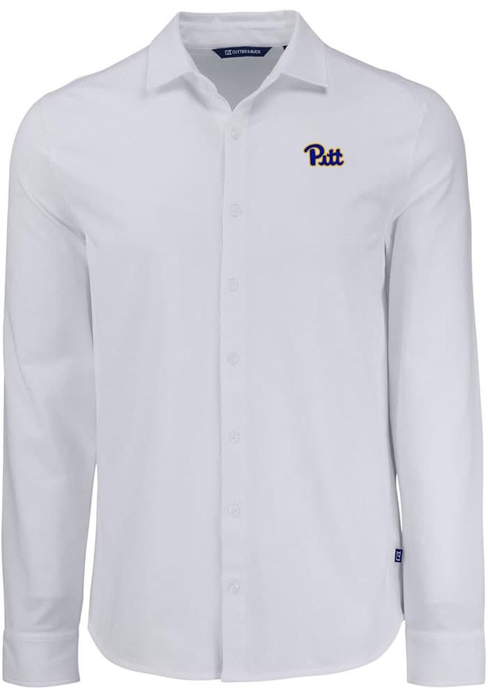 Cutter and Buck Pitt Panthers Mens White Advantage Soft Pique Long Sleeve Dress Shirt White 53 Cotton 43 Polyester 4 SPANDEX Size S