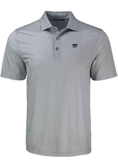 Mens K-State Wildcats Grey Cutter and Buck Pike Shadow Check Short Sleeve Polo Shirt