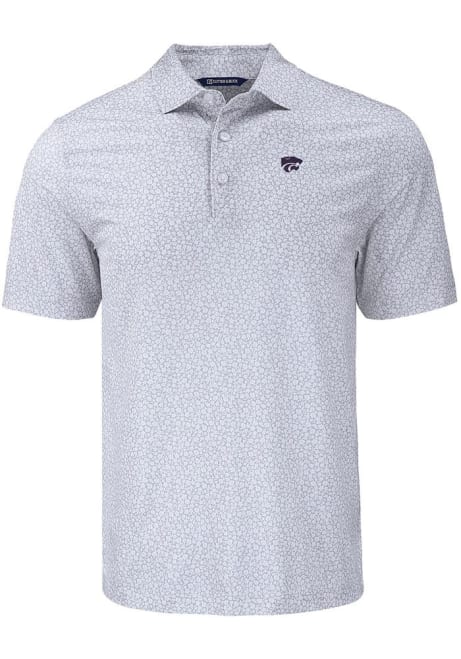 Mens K-State Wildcats Grey Cutter and Buck Pike Flora Short Sleeve Polo Shirt