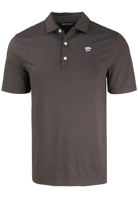 Mens K-State Wildcats Black Cutter and Buck Forge Eco Fine Line Short Sleeve Polo Shirt