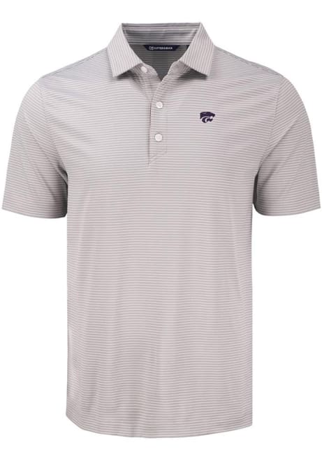 Mens K-State Wildcats Grey Cutter and Buck Forge Eco Fine Line Short Sleeve Polo Shirt