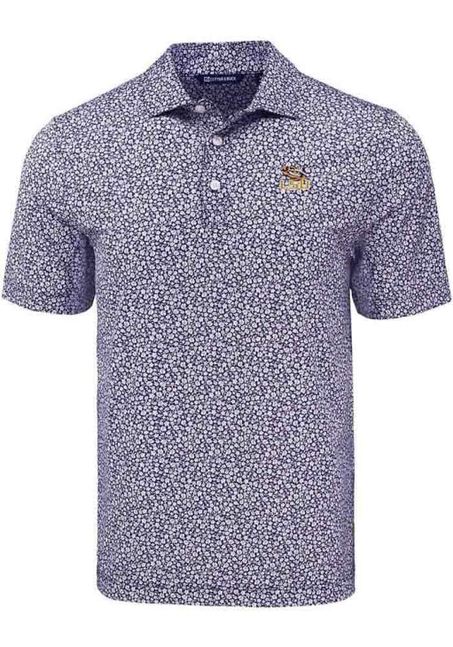 Cutter and Buck LSU Tigers Mens Purple Pike Flora Short Sleeve Polo
