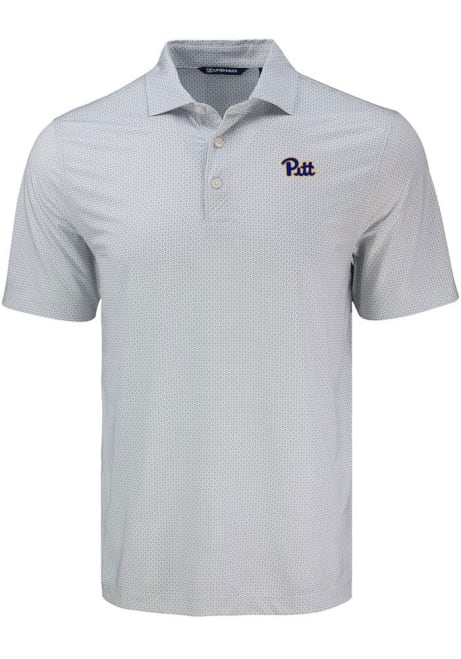 Mens Pitt Panthers Grey Cutter and Buck Pike Diamond Dot Short Sleeve Polo Shirt