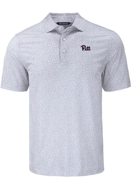 Mens Pitt Panthers Grey Cutter and Buck Pike Flora Short Sleeve Polo Shirt