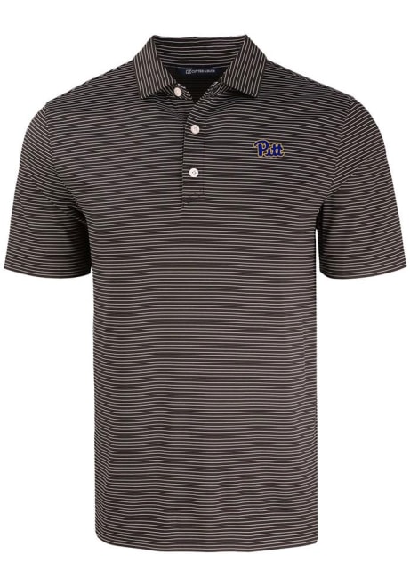 Mens Pitt Panthers Black Cutter and Buck Forge Eco Fine Line Short Sleeve Polo Shirt