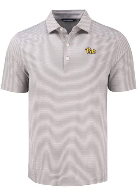 Mens Pitt Panthers Grey Cutter and Buck Forge Eco Fine Line Short Sleeve Polo Shirt