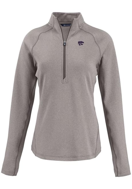 Womens K-State Wildcats Grey Cutter and Buck Pehastin Qtr Zip