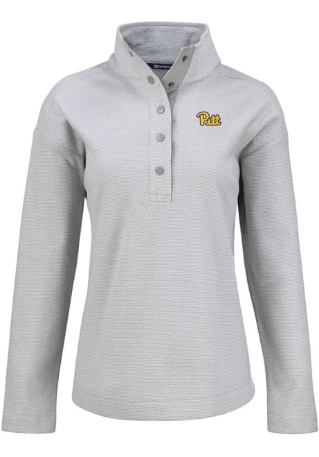 Womens Pitt Panthers Grey Cutter and Buck Hunts Point Qtr Zip