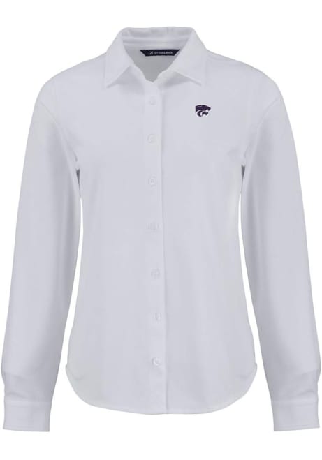 Womens K-State Wildcats White Cutter and Buck Advantage Soft Pique Long Sleeve Dress Shirt