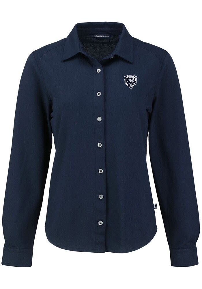 Women s Cutter Buck Navy Chicago Bears Advantage Eco Soft Pique Tri Blend Long Sleeve Button Up Shirt Size Medium Blue