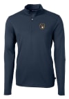 Main image for Cutter and Buck Milwaukee Brewers Mens Navy Blue Virtue Eco Pique Long Sleeve Qtr Zip Pullover