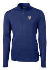Main image for Cutter and Buck New York Mets Mens Blue Virtue Eco Pique Long Sleeve 1/4 Zip Pullover