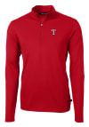 Main image for Cutter and Buck Texas Rangers Mens Red Virtue Eco Pique Long Sleeve 1/4 Zip Pullover