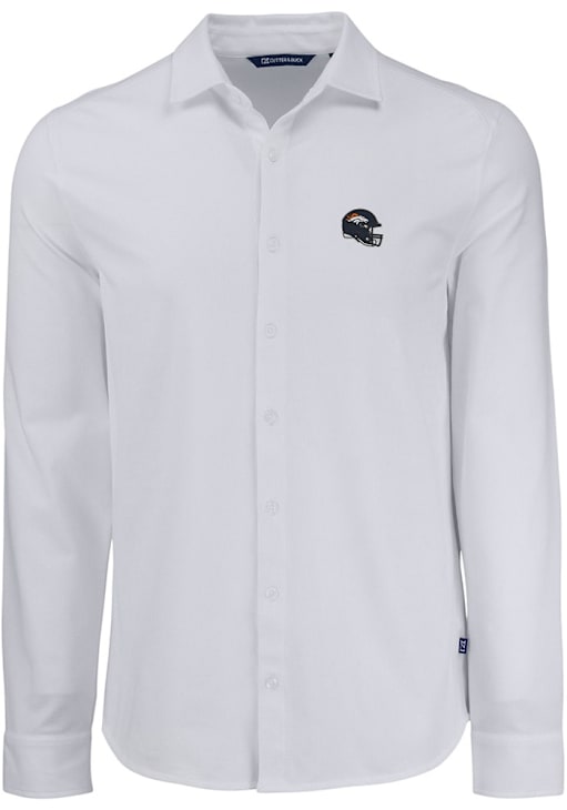 denver broncos dress shirt Bowling Stripe Button Up Crafted to instill confidence Women's Gameday Couture White/Navy Denver