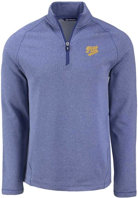 Mens Pitt Panthers Blue Cutter and Buck Vault Pehastin Qtr Zip Pullover