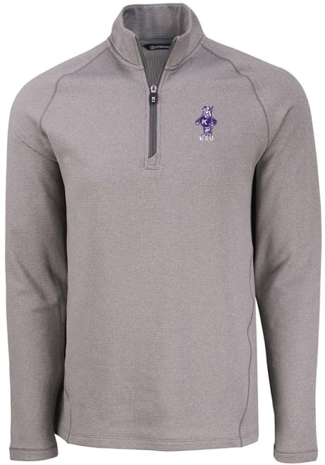 Mens K-State Wildcats Grey Cutter and Buck Vintage Pehastin Qtr Zip Pullover