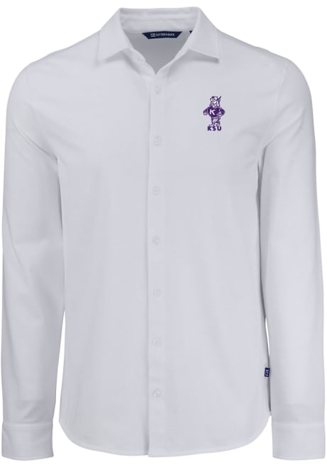 Mens K-State Wildcats White Cutter and Buck Vintage Advantage Soft Pique Long Sleeve Dress Shirt