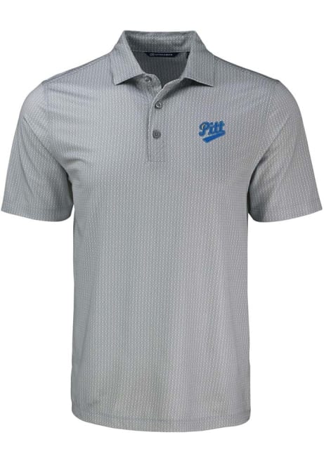 Mens Pitt Panthers Grey Cutter and Buck Vault Pike Shadow Check Short Sleeve Polo Shirt