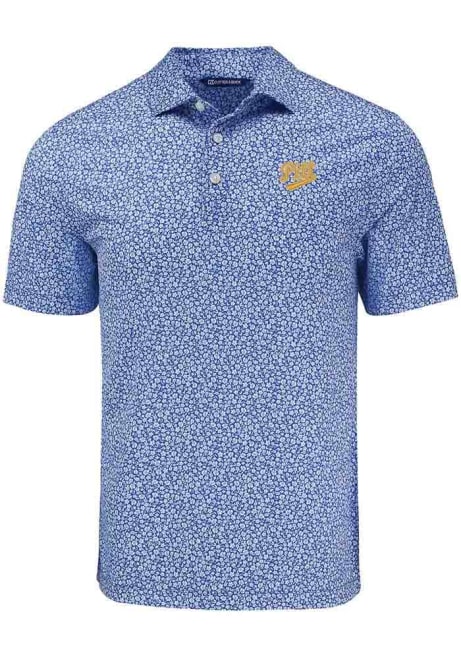 Mens Pitt Panthers Blue Cutter and Buck Vault Pike Flora Short Sleeve Polo Shirt