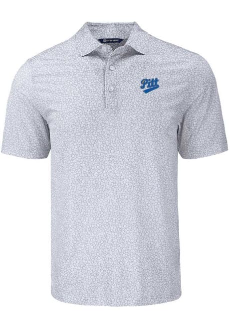 Mens Pitt Panthers Grey Cutter and Buck Vault Pike Flora Short Sleeve Polo Shirt