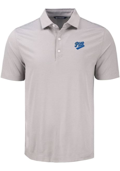 Mens Pitt Panthers Grey Cutter and Buck Vault Forge Eco Fine Line Short Sleeve Polo Shirt