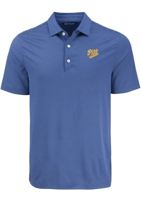 Mens Pitt Panthers Blue Cutter and Buck Vault Forge Eco Fine Line Short Sleeve Polo Shirt