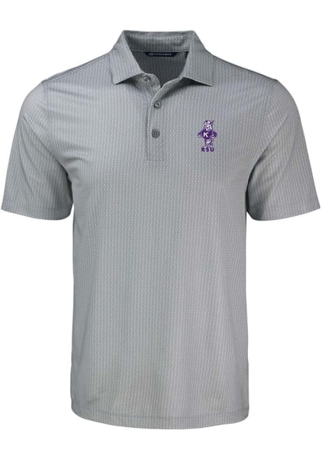 Mens K-State Wildcats Grey Cutter and Buck Vintage Pike Shadow Check Short Sleeve Polo Shirt