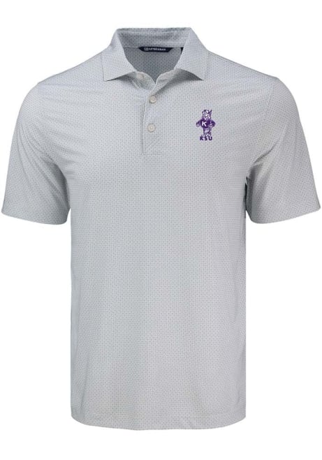 Mens K-State Wildcats Grey Cutter and Buck Vintage Pike Diamond Dot Short Sleeve Polo Shirt