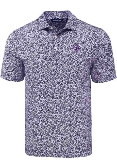 Mens K-State Wildcats Purple Cutter and Buck Vintage Pike Flora Short Sleeve Polo Shirt