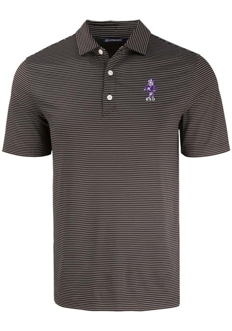 Mens K-State Wildcats Black Cutter and Buck Vintage Forge Eco Fine Line Short Sleeve Polo Shirt