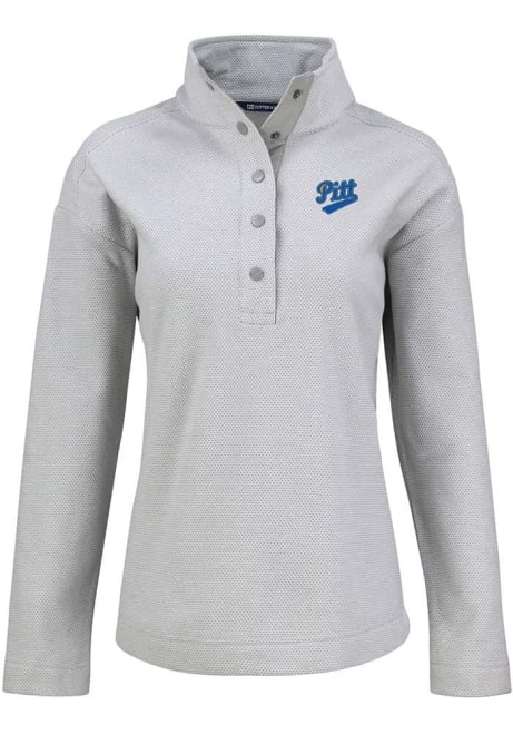 Womens Pitt Panthers Grey Cutter and Buck Vault Hunts Point Qtr Zip