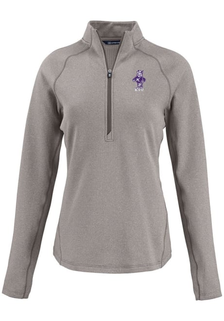 Womens K-State Wildcats Grey Cutter and Buck Vintage Pehastin Qtr Zip