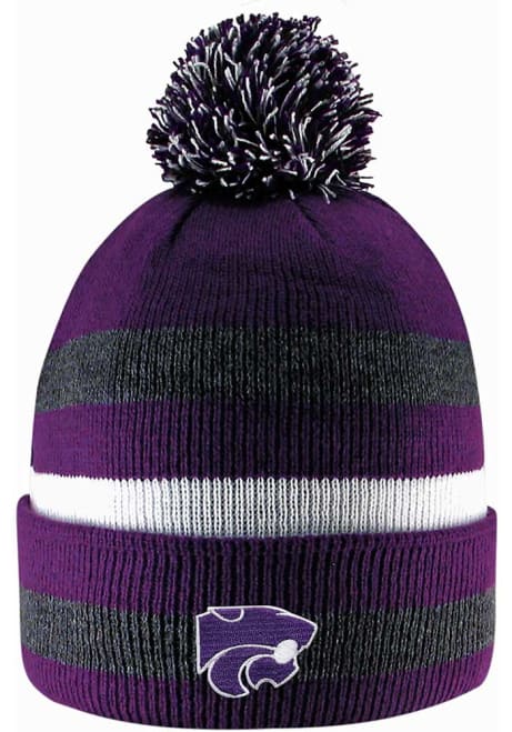 K-State Wildcats LogoFit Primetime Striped Pom Mens Knit Hat - Purple